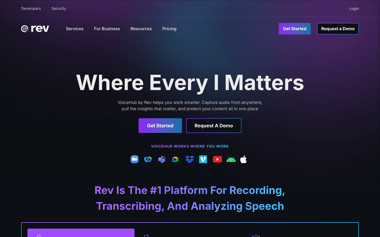 Rev.com transcription platform showing human and AI transcription options